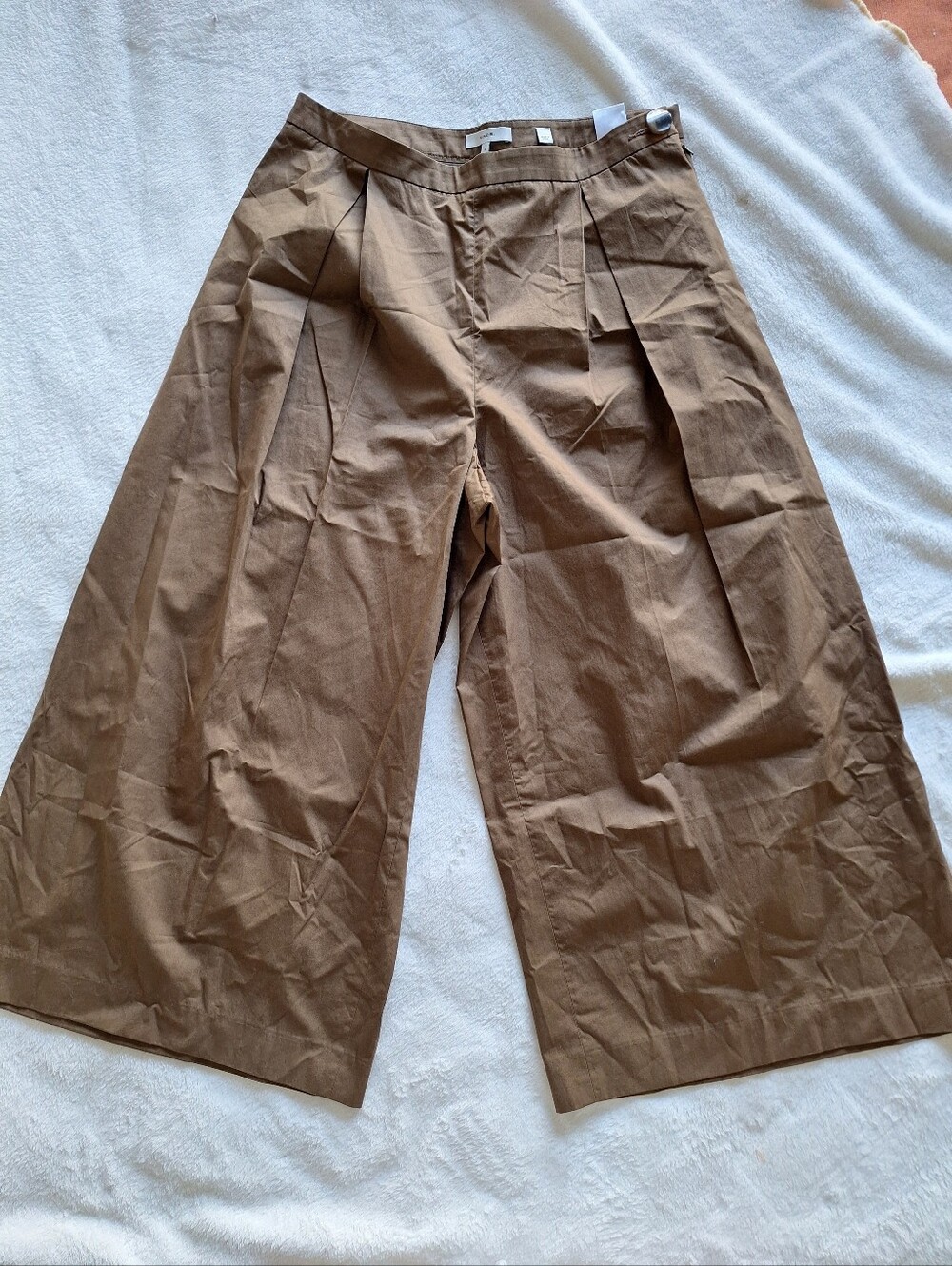 Vince Brown Pleated Wide Leg Cotton Culottes Pants High Rise Women's Size 10